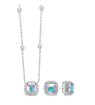 Lesa Michele Cubic Zirconia & Aurora Borealis Cushion Pendant & Stud Earring Set in Sterling Silver - CU187ZYIZ58