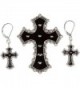 Heirloom Finds Black Enamel Silvertone Goth Cross Brooch Pendant Earring Set - C811F4Z7SFN