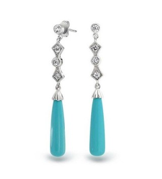 Bling Jewelry .925 Silver Art Deco Style Reconstituted Turquoise Drop Earrings - CO11B9MTTAV