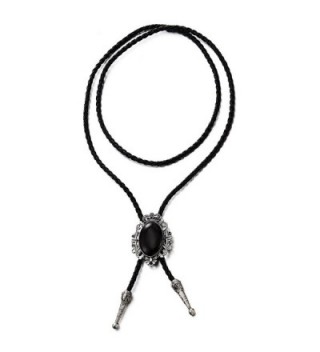 Gothic Vintage Oval Bolo Tie Necktie- Lariat Necklace- Leather Rodeo Long Y Necklace for Men Women - C112MEDVSPX