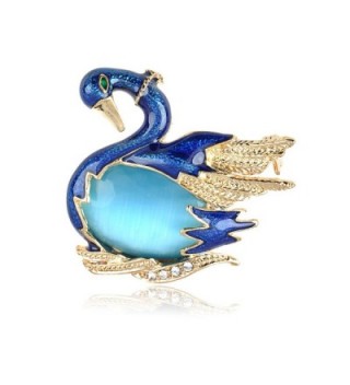 Alilang Swarovski Crystal Elements Ocean Blue Agate Bodied Swan Bird Fashion Pin Brooch - CG119LR4DQR