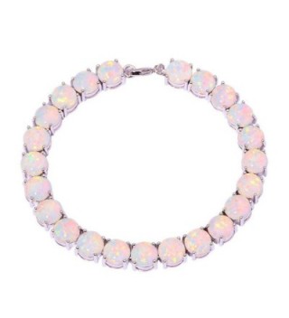 CiNily Created Blue White Fire Opal Rhodium Plated for Women Jewelry Gems Round Bracelet 8'' - White - CP12MJYTQJ7