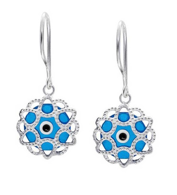 Bling Jewelry .925 Silver Blue Evil Eye Filigree Drop Earrings - CC11770R8E9