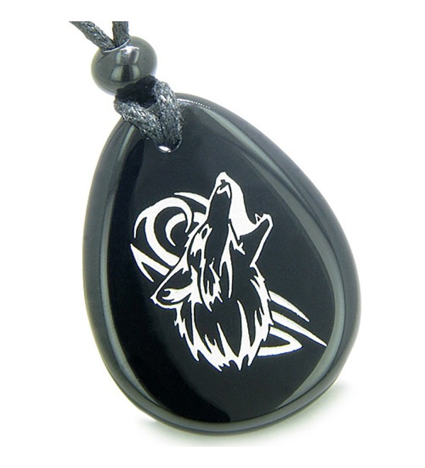 Amulet Courage and Protection Howling Wolf Spiritual Powers Black Agate Pendant Necklace - CL11BCRJFZN