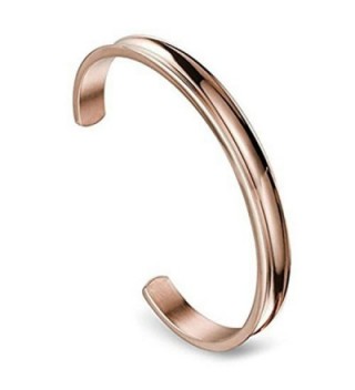 Stainless Steel Grooved Cuff Bangle Bracelets- High Polished Edges Jewelry for Women- Girls - 7mm-rose-gold - CD186S9OE8X
