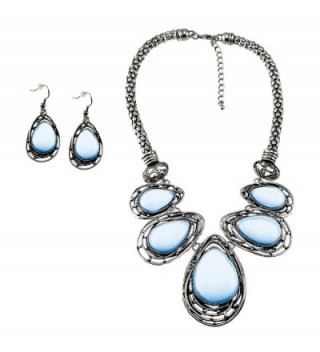 Graduated Teardrop Cabochon Stone BIB Necklace set Matching Earrings - Opal - CT129AXU4ZJ