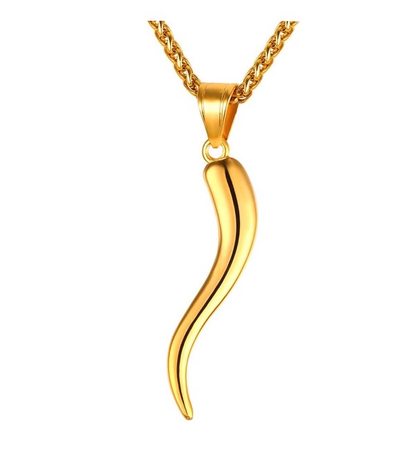 U7 Italian Horn Charm Amulet Necklace Stainless Steel/18K Gold Plated Talisman Italian Jewelry Lucky Pendant - C217Y9ZNS0T