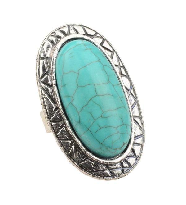 SUMAJU Artificial Compressed Turquoise Ring Adjustable Oval Finger Rings for Women - Turquoise 3 - CH12O91C0PH