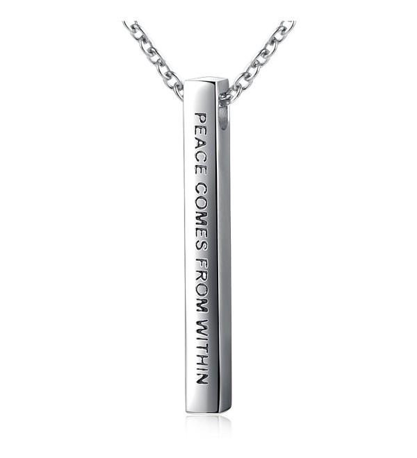 S925 Sterling Silver Faith Hope Inspirational Bar Pendant Necklace 20'' Chain - Silver - CK185306G30