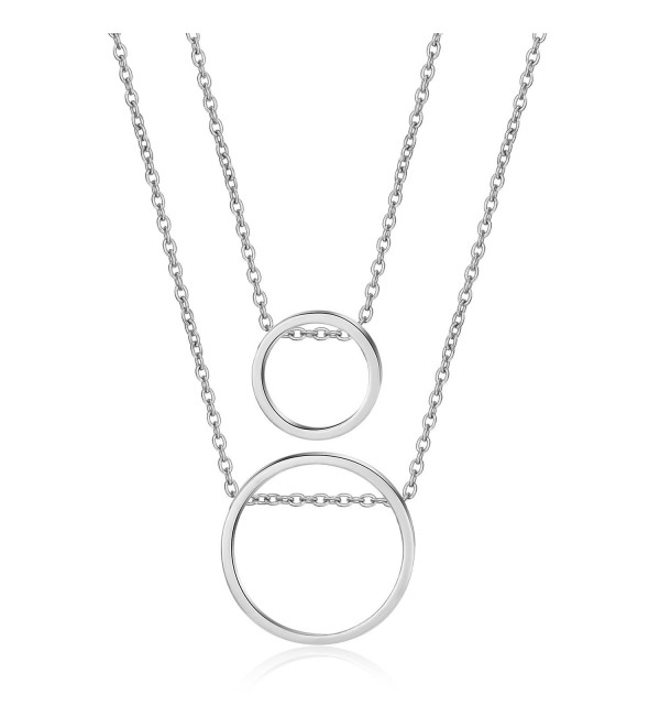 LILIE&WHITE Women Double Chain Through Circle Layer Pendant Necklace Fashion Jewelry - Imitation Rhodium - CB17YQIMCXS