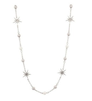 Lux Accessories imitation Pearl Pave Ball Crystal Sun Star Chain Statement Necklace - CE11WNX4I8T