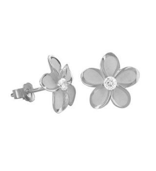 Rhodium Plated Sterling Silver 11mm Plumeria Stud Earrings - C1117WLTV8J