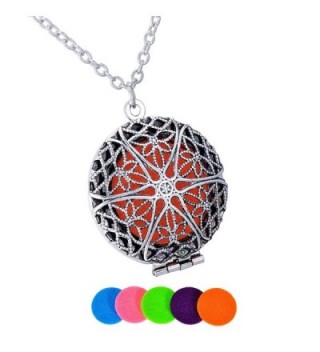 HooAMI Aromatherapy Essential Oil Diffuser Necklace Flower Round Locket Pendant-5 Colorful Pads - Antique Silver - CE17Z3AO49L