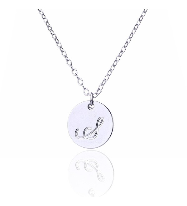 AOLO Small Script Initial Necklace Silver Initial Disc Necklaces - CL11W12QTMF