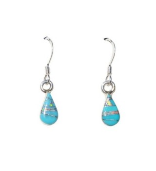Extra Small Handcrafted Tear-drop Shape St. Silver Inlaid Stabilized Turquoise Created Fire Opal Earrings - CC1290MD3AN