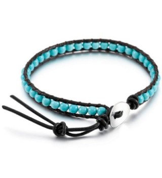 MOWOM Alloy Genuine Leather Bracelet Bangle Cuff Rope Bead Wrap Adjustable - 02.blue - CY12NTTFBF8