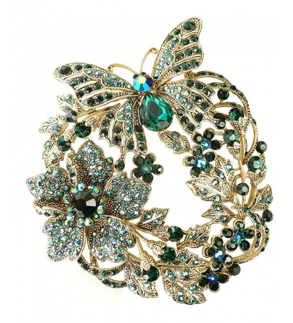 Bejeweled Christmas Large Blue Green Butterfly Flower Brooch Pin 131 - CL11Z51XKQ7