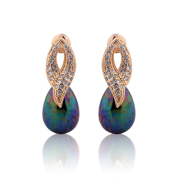 GULICX Elegant Gold Plated Base Pear Simulated Tahitian Pearl CZ Pierced Drop Earrings - CG1253L8K1N