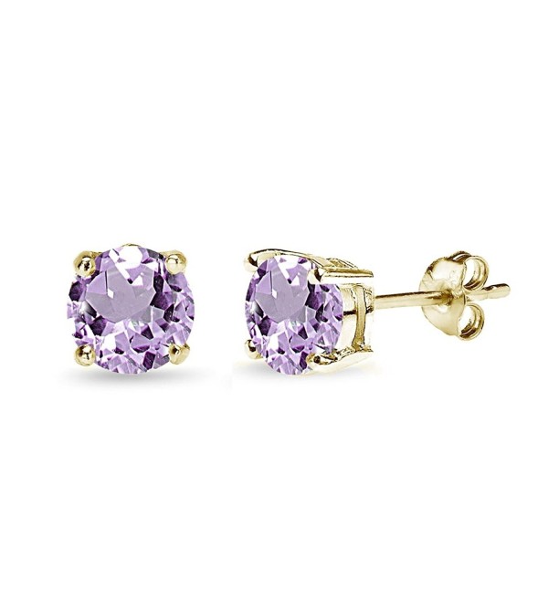 Sterling Silver Amethyst Round-Cut Solitaire Stud Earrings- All Sizes - 7mm - Gold Flash Silver - CN12J35SBMX