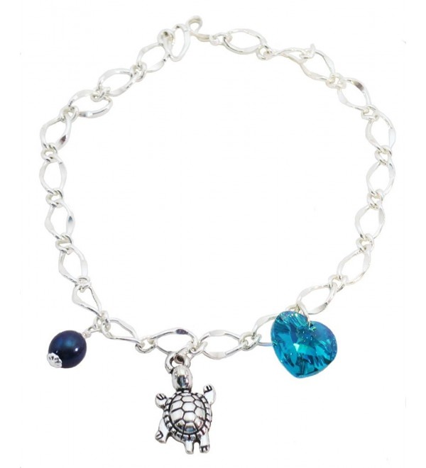 Blue Simulated Pearl- Turtle- Aqua Heart Bridal Ankle Bracelet - C012GR3V55T
