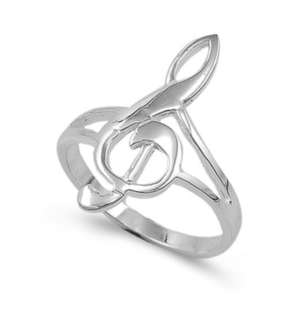 Sterling Silver Women's Treble Clef Note Polished Ring Band 24mm Sizes 4-10 - CG11GQ4CZ6D