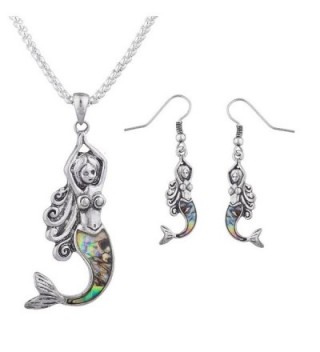Lux Accessories Burnished Silver Faux Abalone Shell Mermaid Necklace Earring Set - CB187C2ZZQN