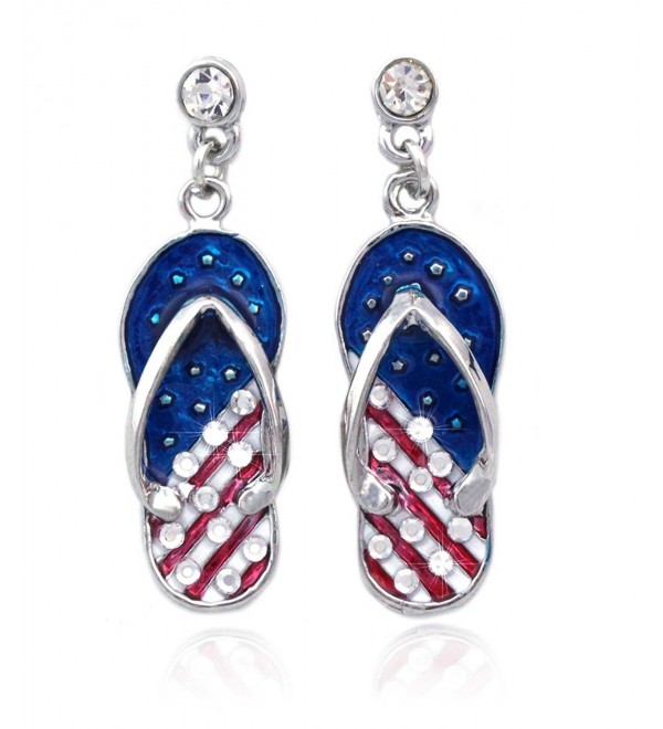 4th of July USA American Flag Design Flip Flop Sandal Post Dangling Earrings - Silver-tone - CB11Z7512S9