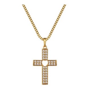 CZ Cross with Centered Heart Pendant Necklace-Pave Set Crystal Cross Necklace - C718876X2GU