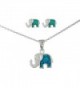 925 Sterling Silver Opal Elephant Pendant Necklace with Cz Stones and Matching Stud Earrings Jewelry Set - CY11UFEPZGR