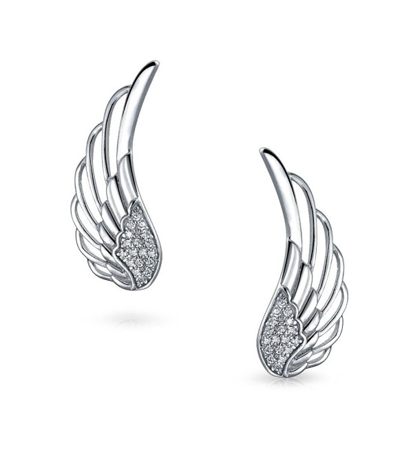Guardian Angel Feather Wing Sterling Silver Ear Pin Earrings - CJ1293T66EJ