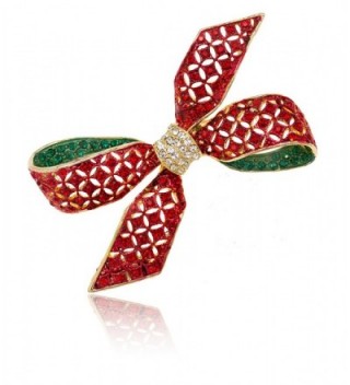Akianna Gold-tone Swarovski Element Crystals Christmas Red Ribbon Bow Brooch Pin - C712727EL73