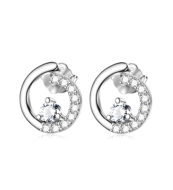 Sterling Silver Tiny Open Circle Stud Earrings with Zircon Paved White Gold Plated Women CZ Jewelry - CZ1845NYGRA