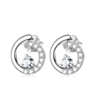 Sterling Silver Tiny Open Circle Stud Earrings with Zircon Paved White Gold Plated Women CZ Jewelry - CZ1845NYGRA