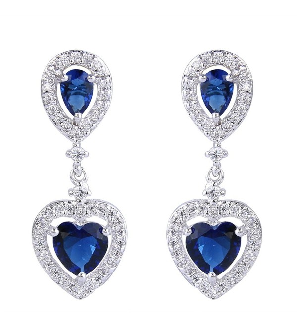 EVER FAITH Women's Cubic Zirconia Wedding Elegant Teardrop Love Heart Dangle Earrings Silver-Tone - Blue - CE17WW08YEY