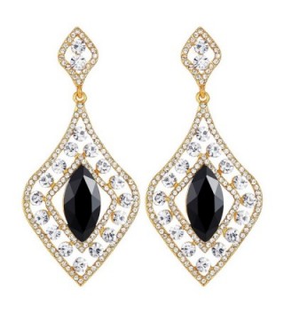 Flapper Art Deco Party Dress Rhinestone Black Crystal Diamond-shaped Large Gold Statement Earrings - CG188NEM4H6