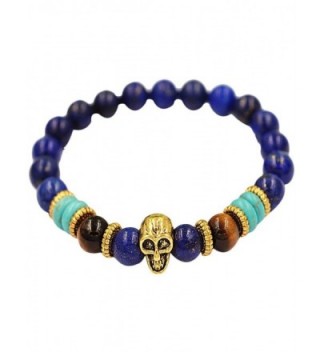 OVERMAL Natural Silver Bead 8mm Elastic Tibet Gold Skull Lucky Bracelet - C11273UIFE9