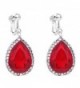 Fashion Womens White Gold Plated Screw Back Clip on Earrings Red Waterdrop Rhinestone Dangle Prom - CI185KAG8EQ