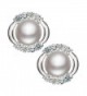 OREOLLE Sterling Silver Round Cubic Zirconia Stud Freshwater Cultured Pearl Earrings - AAA Quality - CF188AGG6L6