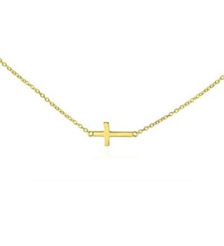 Sideways PETITE Cross Necklace .925 Solid Silver Gold Tone Women's Horizontal Cross Pendant Gift Box - CV11BH9CK03