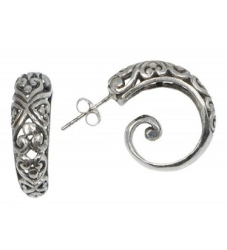 Sterling Silver Balinese Filigree Spiral Hoop Earrings Bali - CL116X0QHYB
