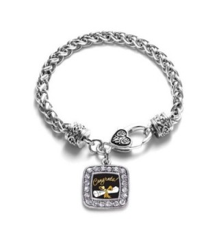 Graduation Diploma Charm Classic Silver Plated Square Crystal Bracelet - CS11LI43G0P