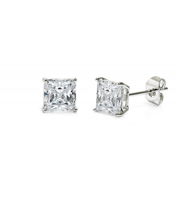 Princess Cut Square Cz Basket Set Sterling Silver Stud Earrings 6mm - CN12D75275R