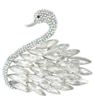 EVER FAITH Women's Austrian Crystal Elegant Swan Feather Pendant Brooch - Clear Silver-Tone - CM11Q8EM85J