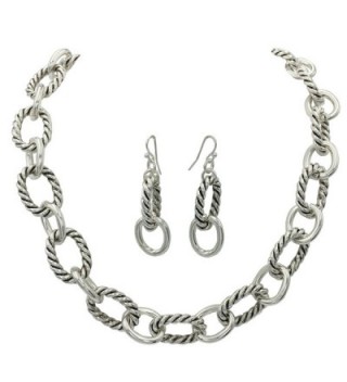Simple Chunky Rope Twist Chain Statement Boutique Necklace & Earrings Set - Silver Tone - CK1884XCX46
