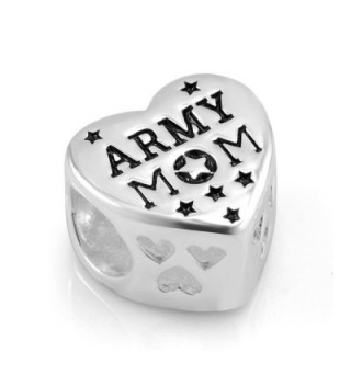 925 Sterling Silver Enamel US American Flag ARMY MOM Heart Bead Charm Fit Major Brand Bracelet - CW11DM5NZW7
