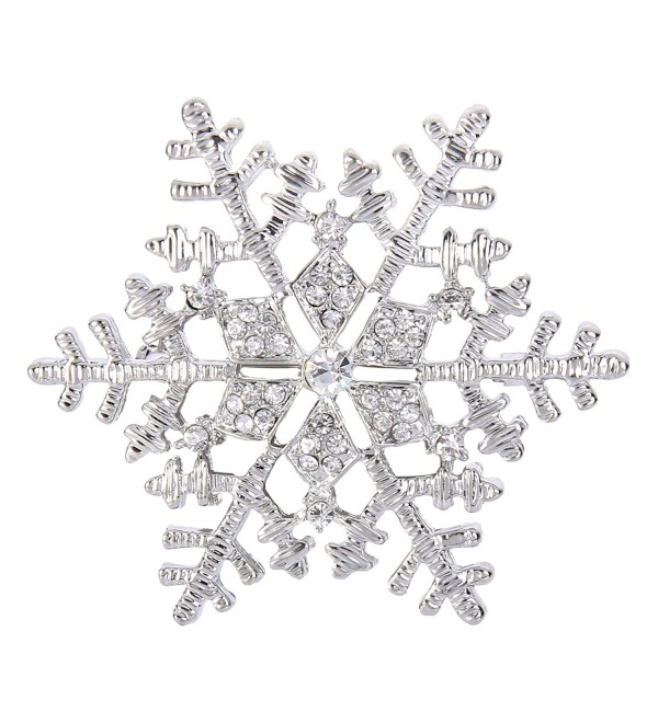 EleQueen Women's Winter Snowflake Clear Brooch Pin - CL128CG39HV