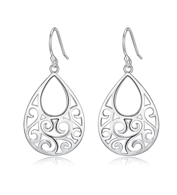 Sterling Silver Filigree Abstract Peacock Design Dangle Drop Earrings For Sensitive Ears By Renaissance Jewelry - CI12K3UCUND