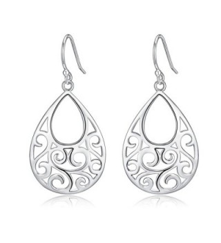 Sterling Silver Filigree Abstract Peacock Design Dangle Drop Earrings For Sensitive Ears By Renaissance Jewelry - CI12K3UCUND