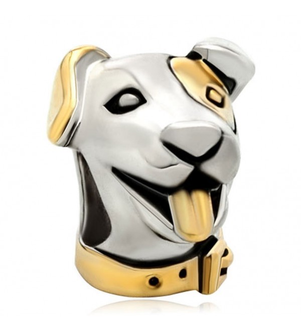 Pugster 22k Gold Silver Cute Puppy Dog Head Animal Bead Fits Pandora Charm Bracelet - CB11O4QNPMX