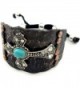 Western Peak Western Silver Rhinestone Hammered Plate Cross Turquoise Black Leather Cuff Bracelet - Brown - CU129E68EK5